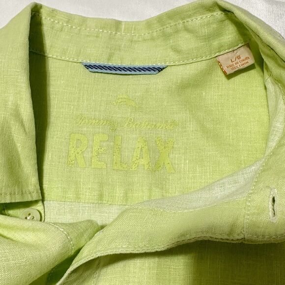 TOMMY BAHAMA 100% Linen Lime Green Relaxed Fit Long Sleeves Button Shirt, Large - Picture 8 of 12